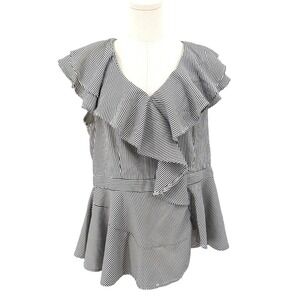 Coastal Ruffle Peplum Blouse Striped Cotton Blend Large